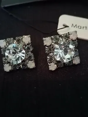 Martine Wester White OPAL AND CRYSTAL Stud Statement Earrings Rrp £27 • £10