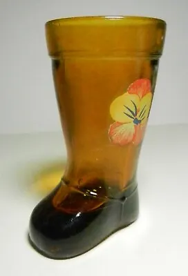VINTAGE 1960s ITALY MOD DEP BOOT SHAPED AMBER SHOT GLASS Toothpick PANSY DECAL • $9.99