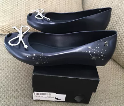 New Melissa Ultra Girl Women Shoes Size 8 Navy Silver Stars Bows With Box  • $88