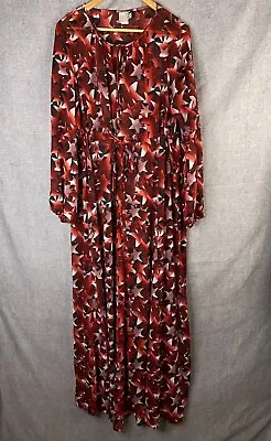 $29.99 • Buy Asos Maxi Dress Women Plus Sz 18 Red Stars Long Sleeve Drawstrings Sheer A-Line