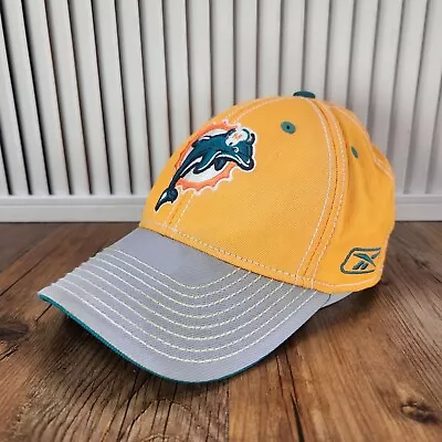 Reebok OnField Miami Dolphins Distressed Hat Cap Fitted M/L Orange Gray Mens NFL • $9