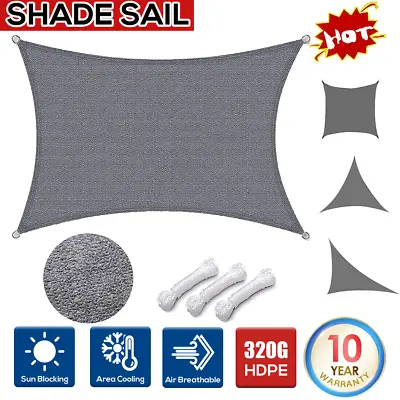 $61.62 • Buy 320GSM Sun Shade Sail Cloth Canopy Triangle Square Rectangle Garden Awning Grey