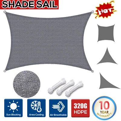 $130.89 • Buy 320GSM Sun Shade Sail Cloth Canopy Triangle Square Rectangle Garden Awning Grey