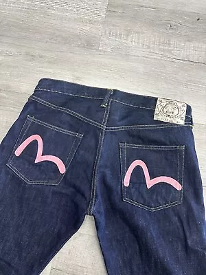 Evisu Denim Jeans Mens Size 34x32 Selvedge Pink  Button Fly Tokyo Lot 5600 • $225