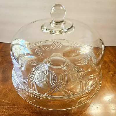 Vtg Anchor Hocking Swirl Glass Skirted Cake Plate Stand & Chip & Dip W/Dome Lid. • $40