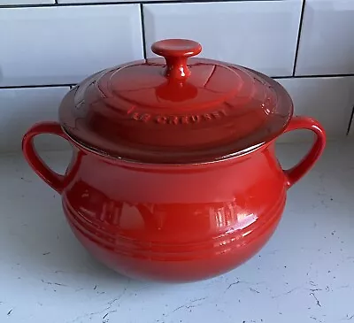 Le Creuset Cerise Red Large Stoneware Bean Soup Pot 4 Litre • £25