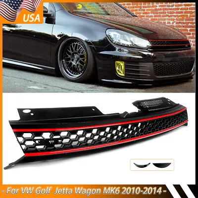 Black W/ Red Trim  Badgeless Hex Mesh Grill For VW Golf Jetta Wagon Mk6 A6 10-14 • $41.99