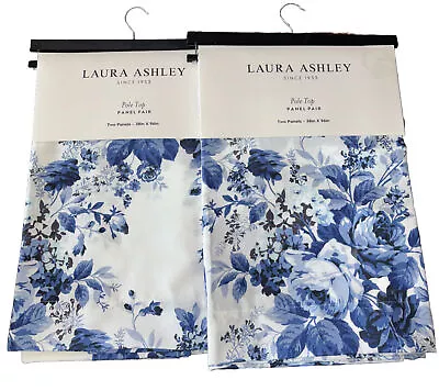 4x Laura Ashley Joyce Blue Toile Cabbage Rose Floral Window Curtains Panel 38x96 • $157.98