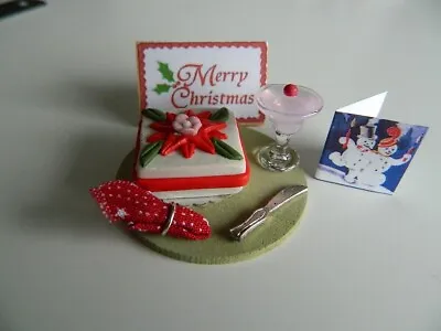(X2.13) 1/12th Scale DOLLS HOUSE HANDMADE CHRISTMAS CAKE WITH ACCESSORIES • £4.99