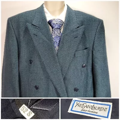 YSL Yves Saint Laurent Double Breasted Wool Jacket Blazer Vintage Size 44 (52S) • £89.95