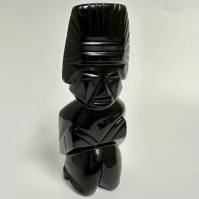 Black Obsidian Hand Carved Aztec Mayan Stone Statue Paperweight Idol God Mexico • $49.99