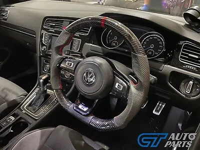 Carbon Leather Steering Wheel Red Stitching Red Line For VW Golf 7 MK7 7.5 R GTI • $390.79