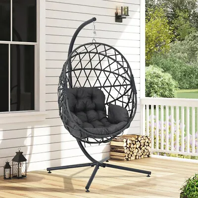 Rattan Egg Chair Swing Outdoor Garden Patio Hanging Wicker Hammock Pod Chair Set • £16.94