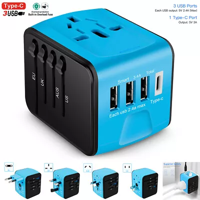 $25.99 • Buy International Travel Power Adapter 3 USB & Type-C Charger US/UK/EU/AU Converter