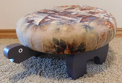 Vintage Mid Century Turtle Foot Stool Wood Upholstered - Larger Of Two • $29.99