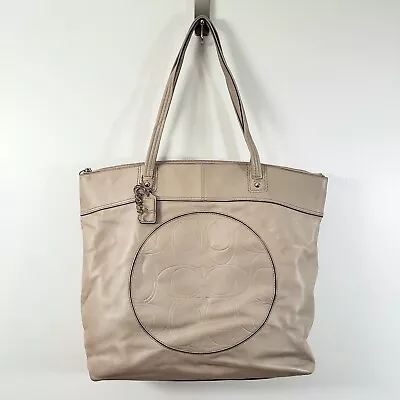 Coach Laura Taupe Leather Large Carryall Shoulder Bag Purse Handbag Logo F18336 • $45.95