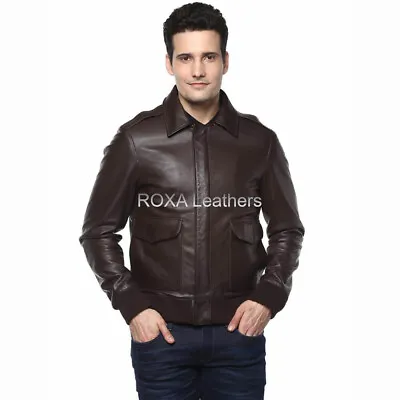 Men Dark Brown Genuine Sheepskin 100% Leather Jacket Bomber Occasional Coat • $119.20