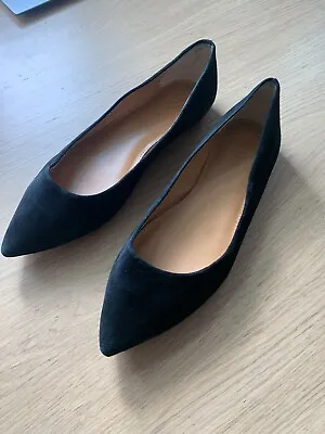J.Crew Pointed Toe Ballet Flats In Black Suede Leather Size 8 Women’s Shoes • $19.99