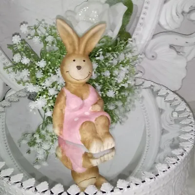 Vintage Easter Bunny Rabbit Easter Pink 7x11cm Landhaus Shabby Decor • $13.85