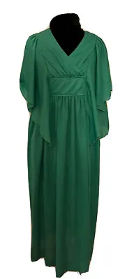 £35 • Buy 70’s Green Dress. Modern Size 10-12. Waterfall Sleeves. By Ronald Joyce.