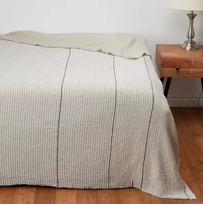 Coyuchi KING Organic Cotton Topanga Matelasse Blanket - Neutral Stripe • $254.15