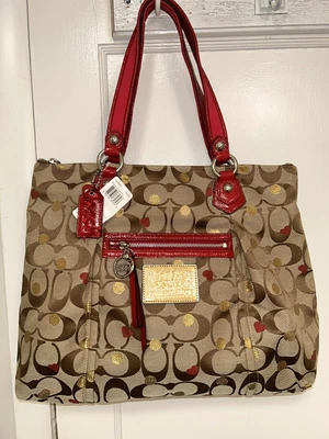 $155 • Buy NWT Coach Poppy Heart Glam Tote Limited Edition 16289M Brown, Gold & Red