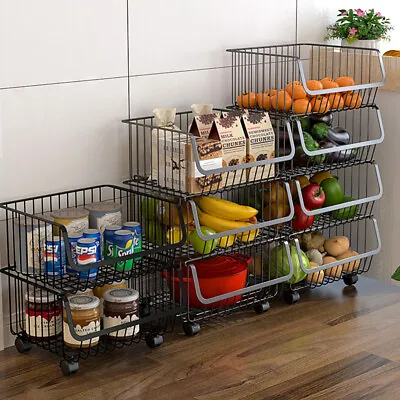 2/3/4/5 Tier Metal Basket Trolley Rack Fruit Vegetable Storage Tidy Organizer • £16.95