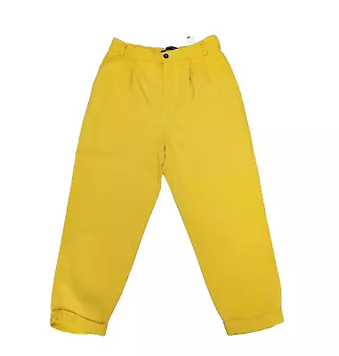 Zara Woman Cropped Chino Trousers Sz XS Yellow W25 L21 Elastic Waist Casual • £12.50