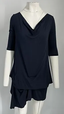 Morgan Le Fay Navy 3/4 Sleeve Draped Asymmetric Mini Dress Sz XS • $68