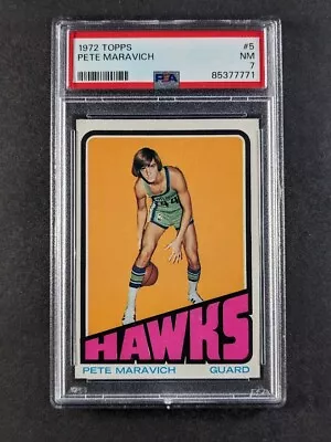 1972 Topps Basketball PETE MARAVICH Base Set Atlanta Hawks #5 PSA 7 NM • $10.51