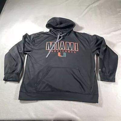 Miami Hurricanes Hoodie Mens Large Black Pullover Fleece Sweatshirt Champion Top • $11.99