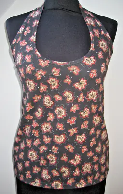 VINTAGE H&M Stretch-Cotton Halter Top/T-Shirt Scoop-Neck Red/Black Sleeveless • £4.99