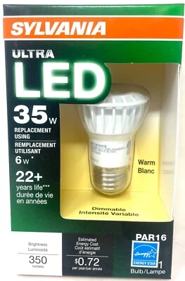 $7.19 • Buy Sylvania Ultra LED 35W Using 6W Warm Dimmable PAR16 Medium Base Flood Light Bulb