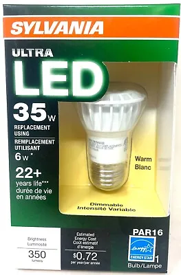 Sylvania Ultra LED 35W Using 6W Warm Dimmable PAR16 Medium Base Flood Light Bulb • $7.99