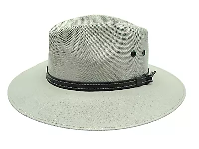 Gonzalez Mens Safari Indiana Jones Mexico Hat Light Gray Black Leather Band Sz L • $49.97