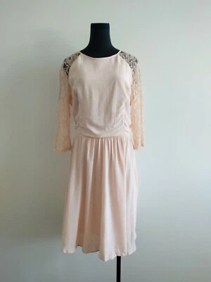 $24 • Buy Asos Womens Peach Pink Lace 3/4 Sleeves Party Cocktail Dress AU 16 