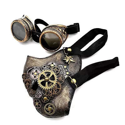 Gothic Retro Steampunk Gear Face Mask Cosplay Costume Party Gold Masquerade  • $30