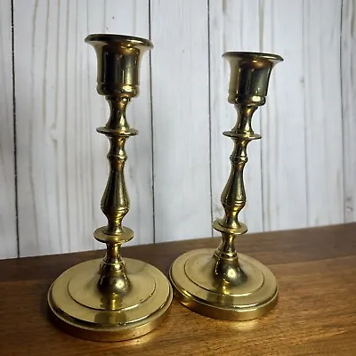 Set Of 2  Solid Brass Candlesticks Candle Holders Made In Taiwan Vintage Pair • $28.95