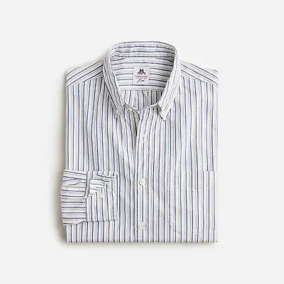 Thomas Mason J Crew Washed Poplin Shirt Striped White Blue Collar Button Xl • $40