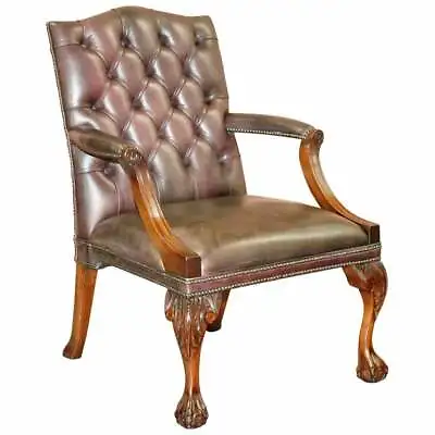 George Ii Gainsborough Carver Chesterfield Leather Armchair Claw & Ball Feet • £1850