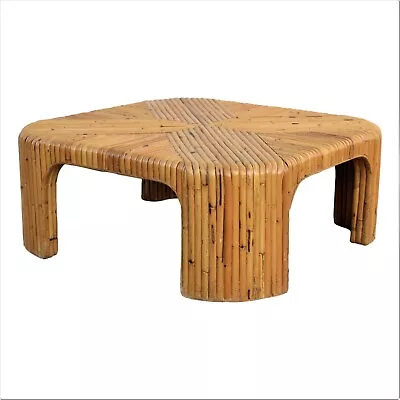 Split Bamboo Coffee Table With Waterfall Corners Vintage 1970s Organic Modern • $1995