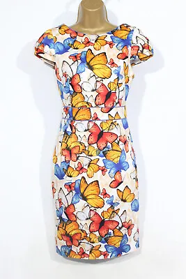 WAREHOUSE Womens Dress Butterflies Butterfly Short Sleeve Cotton UK Size 10 • £14.99