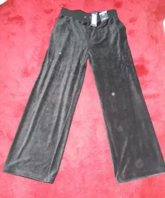 Marks & Spencer Joggers Black Velour Velvet Wide Leg M&S 14 Regular Womens New • £18.99