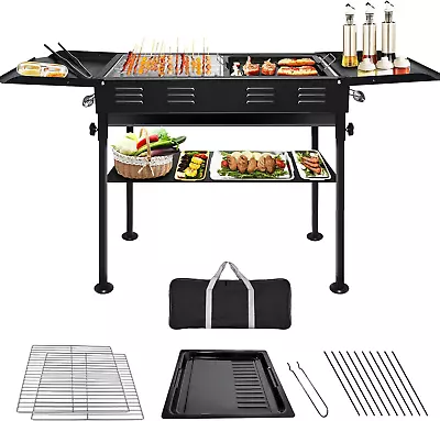 Charcoal Grills Portable BBQ Griddle Foldable Kabob Barbecue With Storage Shelf • $144.01