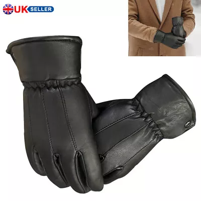 Windproof  Mens Leather Driving Winter Gloves Thermal Soft Fleece Lined Cycling • £7.09