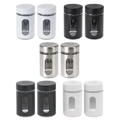 Salt And Pepper Shakers Pots Set Glass Dispensers Cruet Jars Metal Cover Cap Lid • £8.49