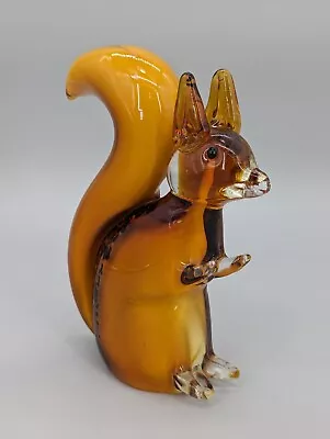 Murano Style Art Blown Glass 7  Squirrel Paperweight Figure Amber & Clear Statue • $25