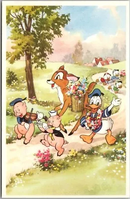 Vintage 1940s Belgian WALT DISNEY Postcard BAMBI 3 Little Pigs Donald Duck • $6