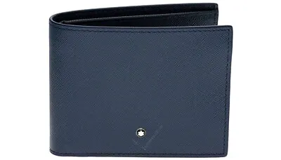 MONTBLANC Sartorial 6cc Blue Leather Wallet 128585 • $340