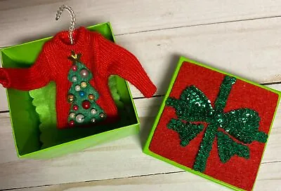 Michael Simon Pearl Red Christmas Tree Mini Sweater Ornament In Box+Pillow • $74.99